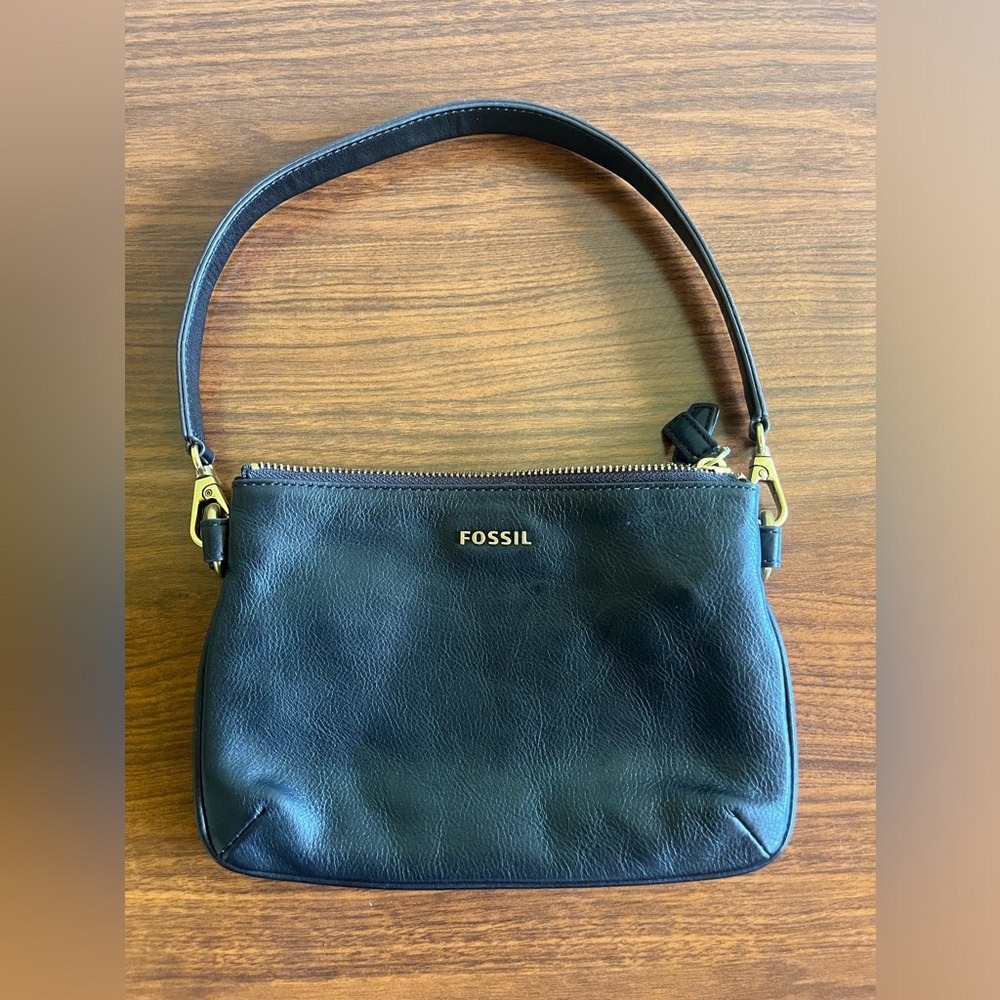 Small Black Leather Fossil Shoulder Bag Purse